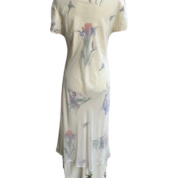 Vintage Ivory Iris Chiffon Sheer Overlay High-Low Floral Midi Dress Size 14 Mica - Picture 13 of 16
